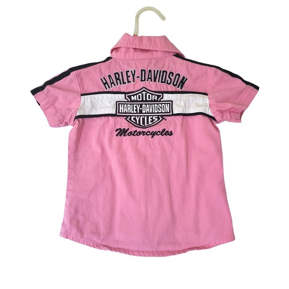 Harley-Davidson Motorcycles Pink Embroidered Garage Shirt Girls 2T Toddler Top - Picture 1 of 9